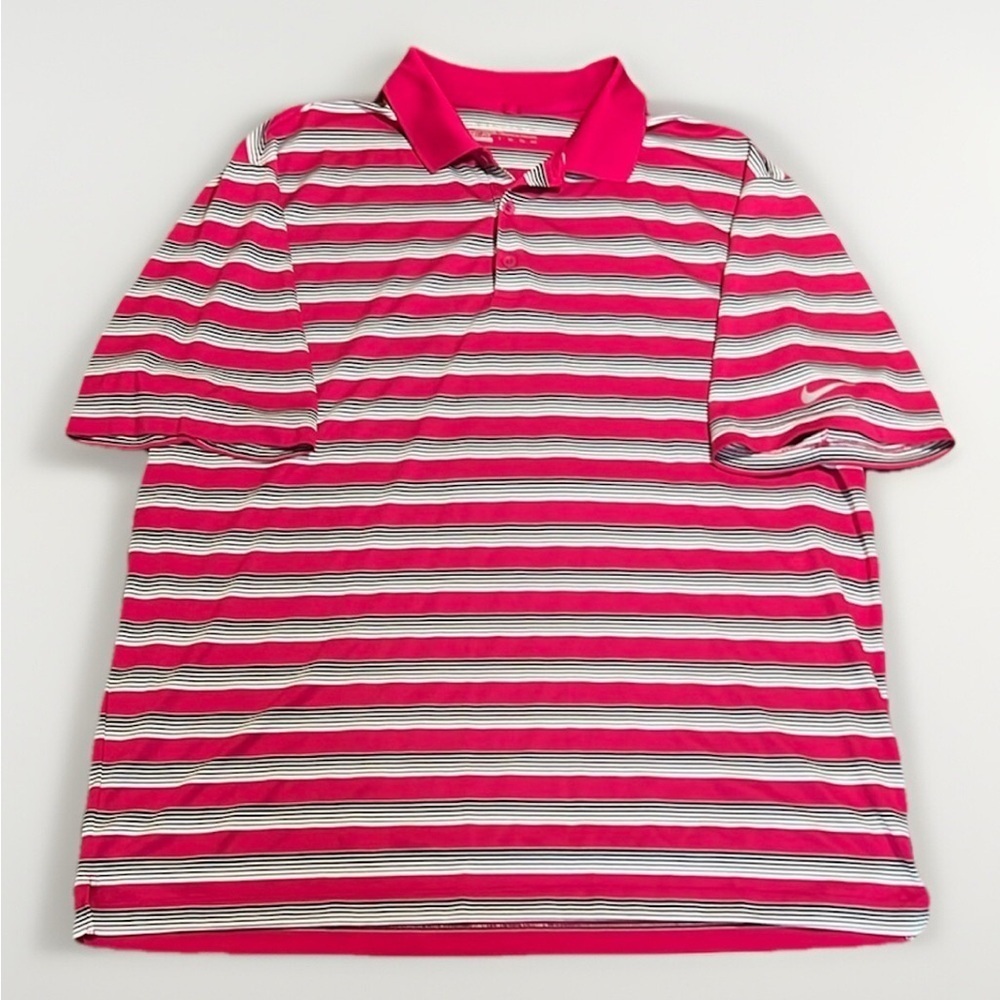 Nike Golf Hot Pink Striped Golf Polo Standard Fit Dri-Fit sz XXL